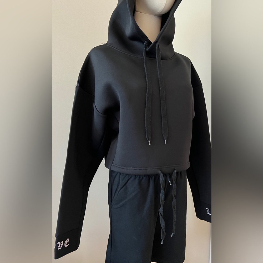 Roma Concept by rosee cropped hooded neoprene-like hoodie size L, worn condition